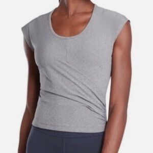 Athleta Bayview Tee Faux Wrap Shirred Top S Cobblestone Gray Commute
